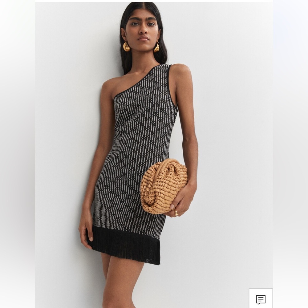 NWT Mango Asymmetrical Dress with Fringe Detail